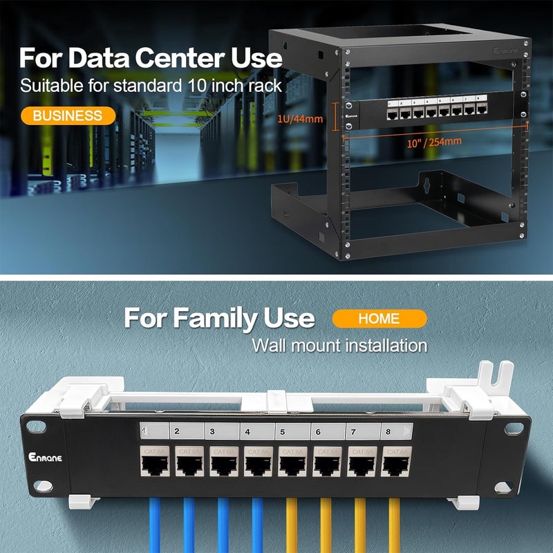 Enmane 8 Port Patch Panel Keystone Coupler CAT6A Shielded (EC Listed) Wall Mount 10 Inch with 89D Bracket Ethernet Patch Panel (CAT6A) - Image 5